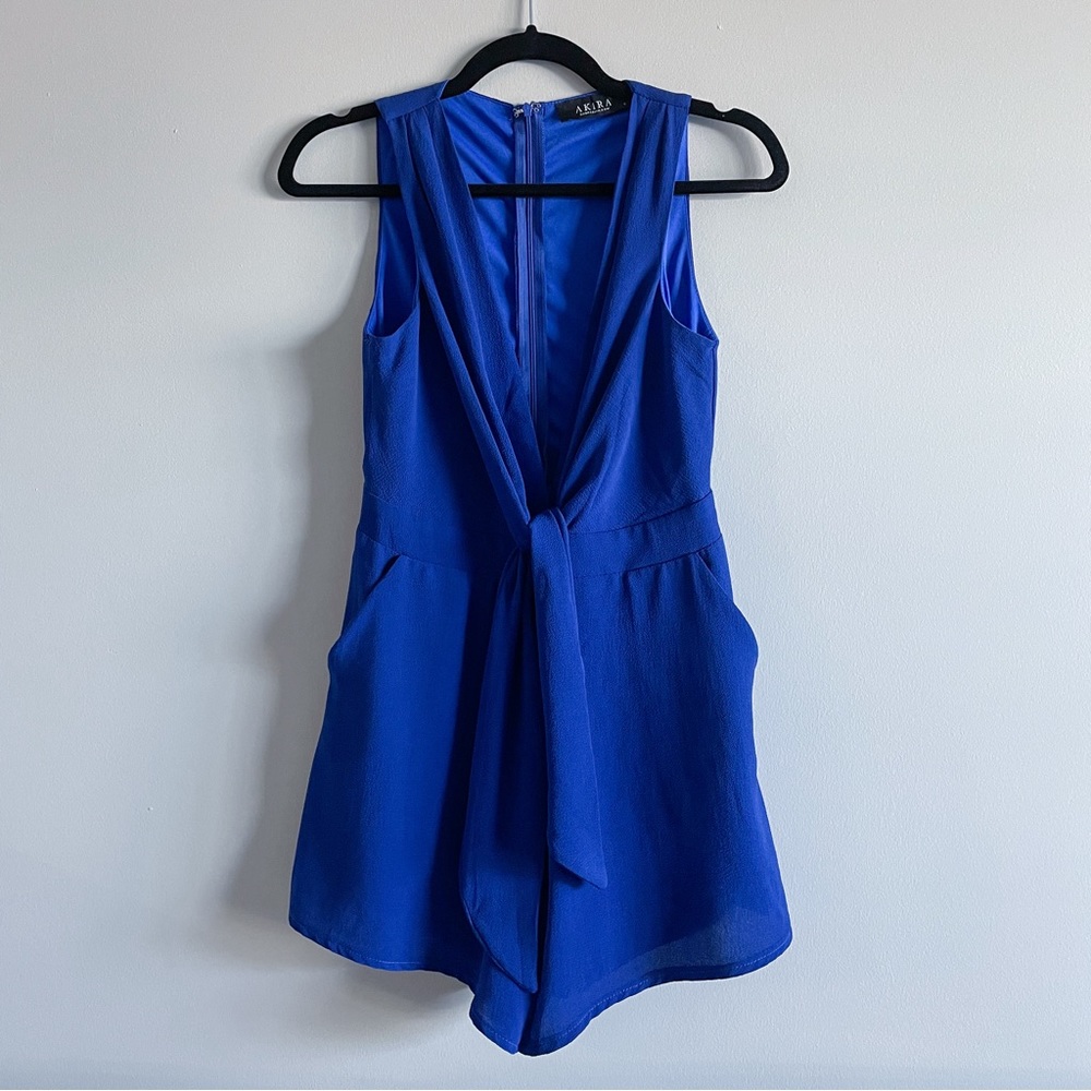 AKIRA Deep V Blue Romper with Pockets Size S